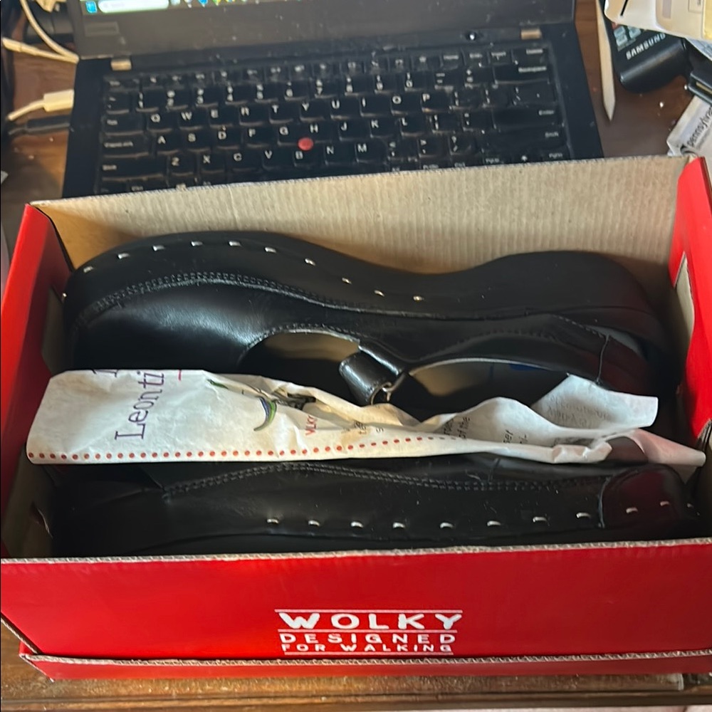 Wolky Black Leather Shoes Strap Cloggy Size 43